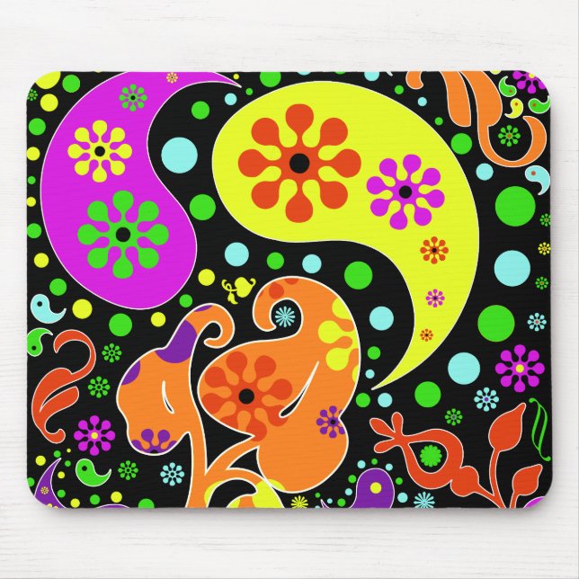 Mousepad Flores Coloridas Placas Retro Paisley Design Mouse (Frente)