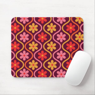 Mousepad Flores Coloridas Retroativas no Padrão de Ogee Vin