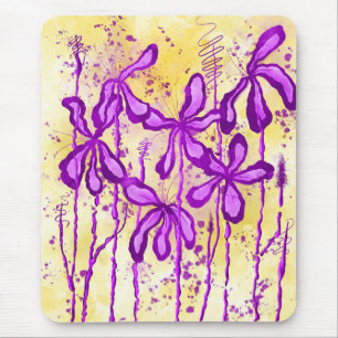 Mousepad Flores com abstrato amarelo púrpura
