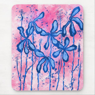 Mousepad Flores com abstrato azul-rosa