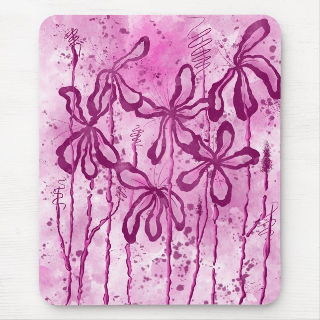 Mousepad Flores com abstrato cor-de-rosa (Frente)
