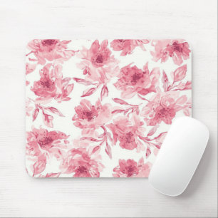 Mousepad Flores Cor-de-rosa Desabrochando Pintura em Aquare