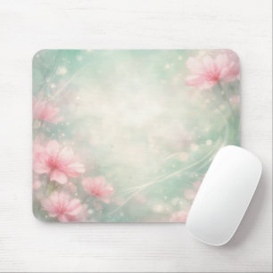 Mousepad Flores Cor-de-Rosa em Verde-Limão Abstrato Etéreo