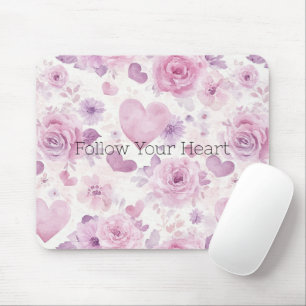 Mousepad Flores Corações Roxos Rosa