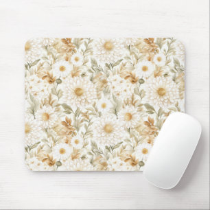Mousepad Flores Country Branco Dourado Creme