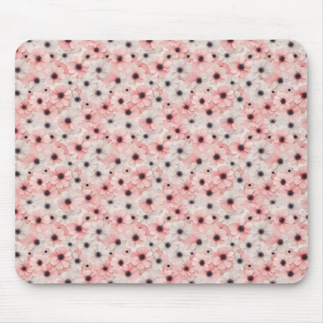 Mousepad Flores de Anêmona Rosa Suave e Branca (Frente)