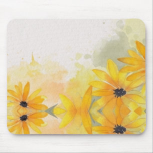 Mousepad Flores de Aquarela Amarela Simples Modernas