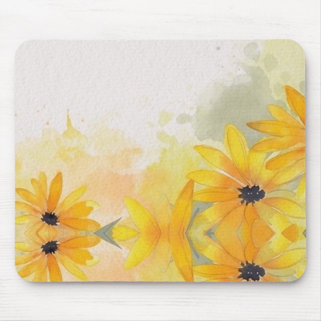 Mousepad Flores de Aquarela Amarela Simples Modernas (Frente)
