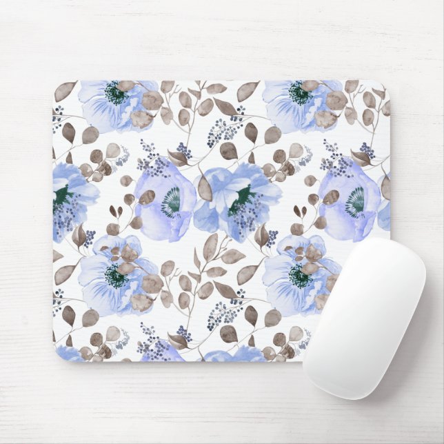 Mousepad Flores de Aquarela Azul-Chic (Com mouse)