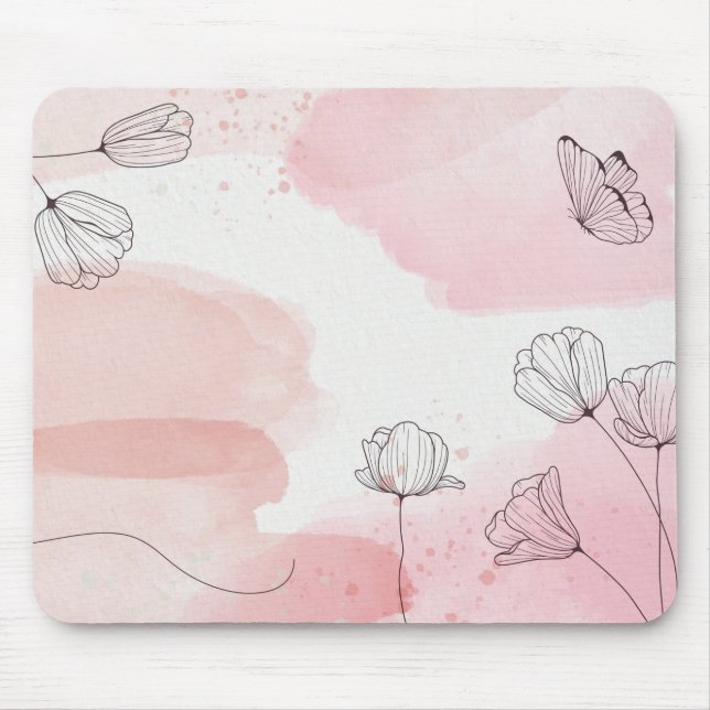 Mousepad Flores de Aquarela e Borboleta (Frente)