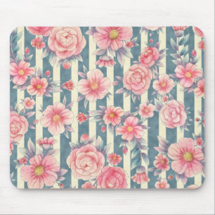 Mousepad Flores de Aquarela Rosa em Stripes