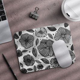 Mousepad Flores de aquarelas e de tinta - preto e branco