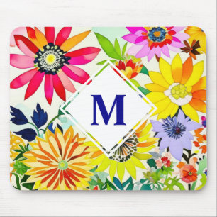 Mousepad Flores De Aquarelas Monograma