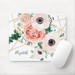 Mousepad Flores De Aquarelas Rosa Elegantes Botânicas