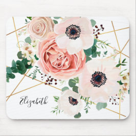 Mousepad Flores De Aquarelas Rosa Elegantes Botânicas