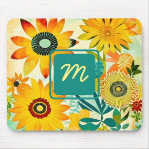 Mousepad Flores de Arte Folclórica bonito Monogramadas