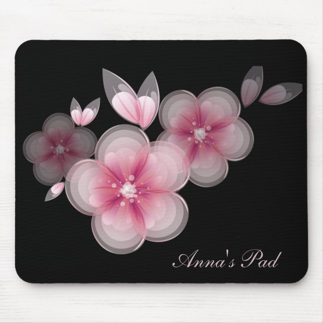 Mousepad Flores De Cereja Rosa Em Preto (Frente)
