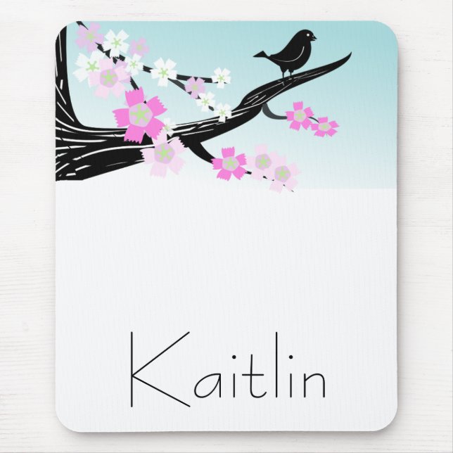 Mousepad Flores de cerejeira customizáveis do pássaro do (Frente)