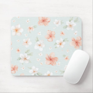 Mousepad Flores de Hibisco Brancas de Pêssego Tropical