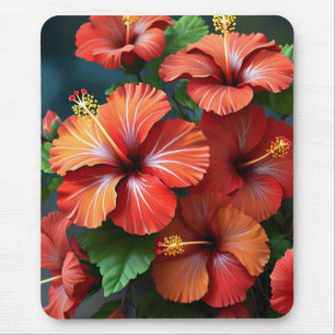 Mousepad Flores de Hibisco Vermelho Vibrantes com Folhas-76