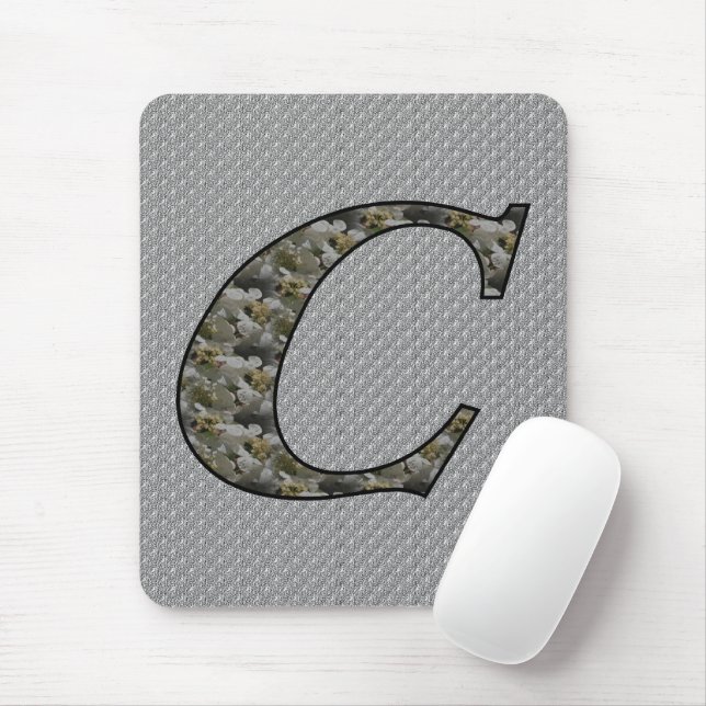 Mousepad Flores de Hortênsia com Inicial C de Monograma (Com mouse)