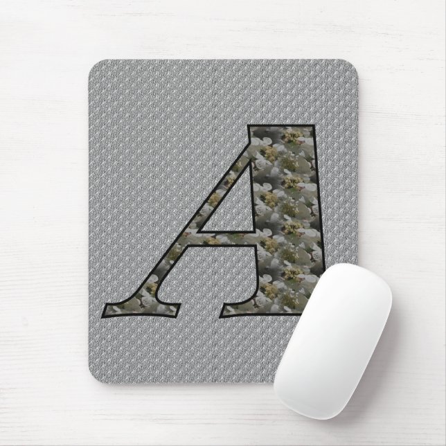 Mousepad Flores de Hortênsia com Inicial de Monograma A (Com mouse)