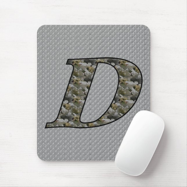 Mousepad Flores de Hortênsia Monograma Inicial D (Com mouse)