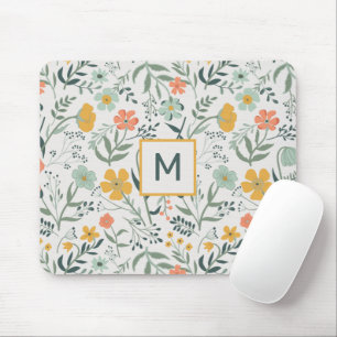 Mousepad Flores de Jardim Azul de Mostarda Monograma