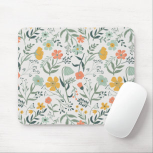Mousepad Flores de Jardim Botânico Azul de Mostarda Coral