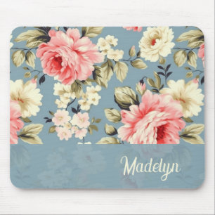 Mousepad Flores de Jardim Rústico Elegante Letra Desgastada