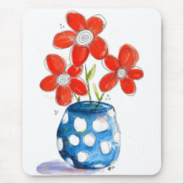 Mousepad Flores de Laranja Whimsical em Vaso Azul