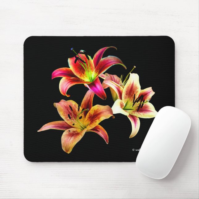 Mousepad Flores de Lírios Amarelos-Cor-de-Rosa Elegantes Fl (Com mouse)