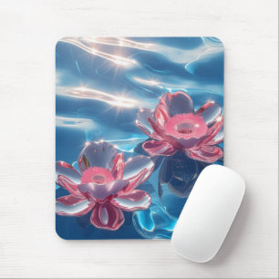 Mousepad Flores de Lotus Rosa Flutuando em Água Azul Crista