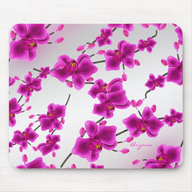 Mousepad Flores De Orquídea Roxo Brilhante Floral Elegante (Frente)