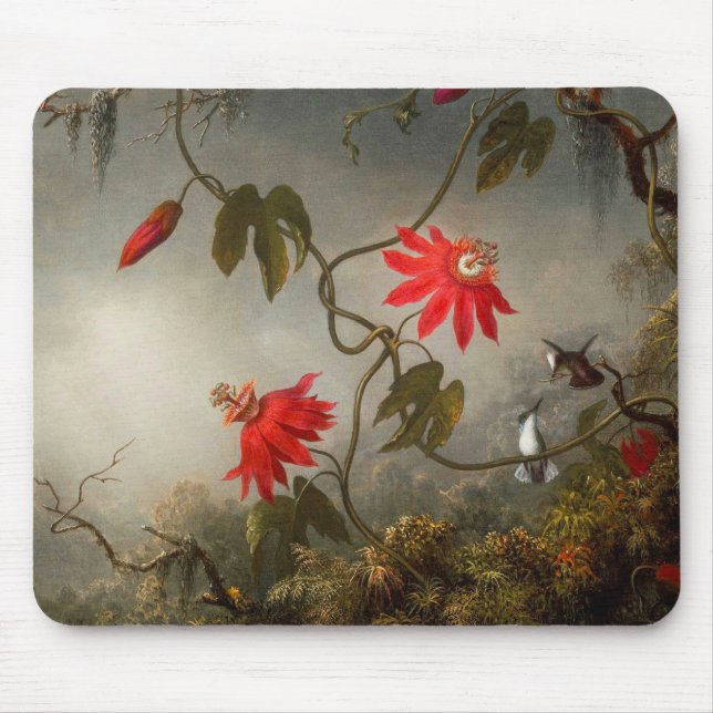 Mousepad Flores de Paixão com Pássaros Hummingbird (Frente)
