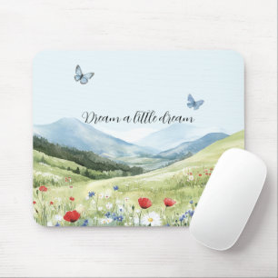 Mousepad Flores de Papoula Vermelha Borboletas Azuis