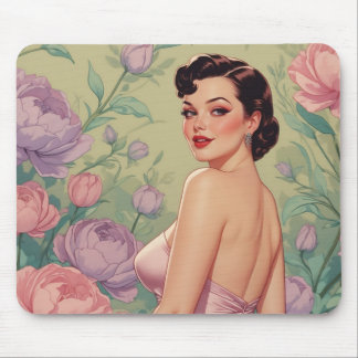 Mousepad Flores de Pastel de Pinos-Up de Brunette