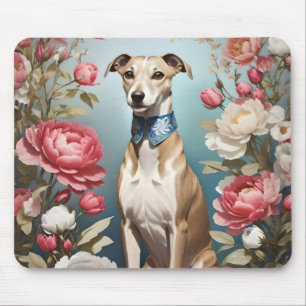 Mousepad Flores De Pedra Rosa De Retrato De Whippet Elegant