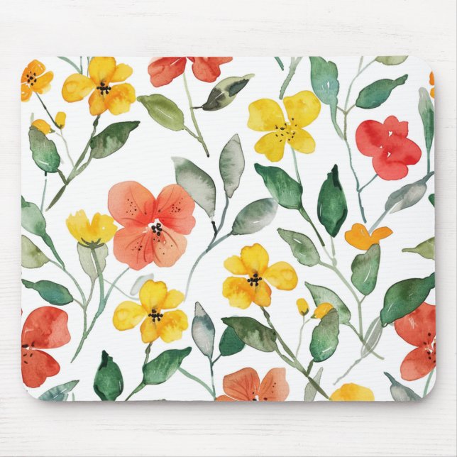 Mousepad Flores de Pêssego Amarelo Vermelho (Frente)