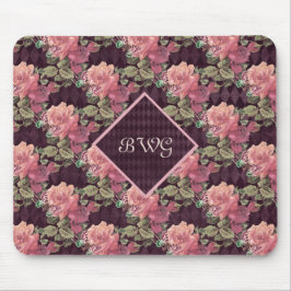 Mousepad Flores de Pêssego em Monograma de Ouros Roxos