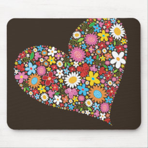 Mousepad Flores de primavera Whimsical Namorados Coração Bo