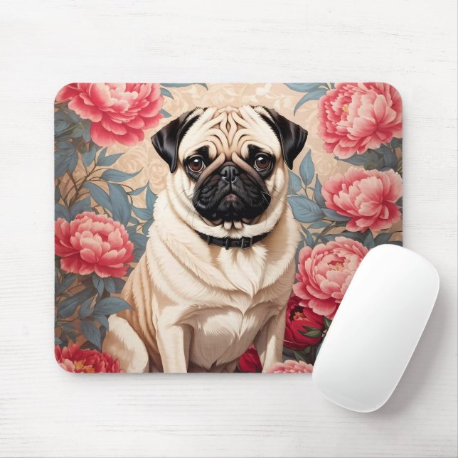 Mousepad Flores de Pug e Peony William Morris Inspirado (Com mouse)