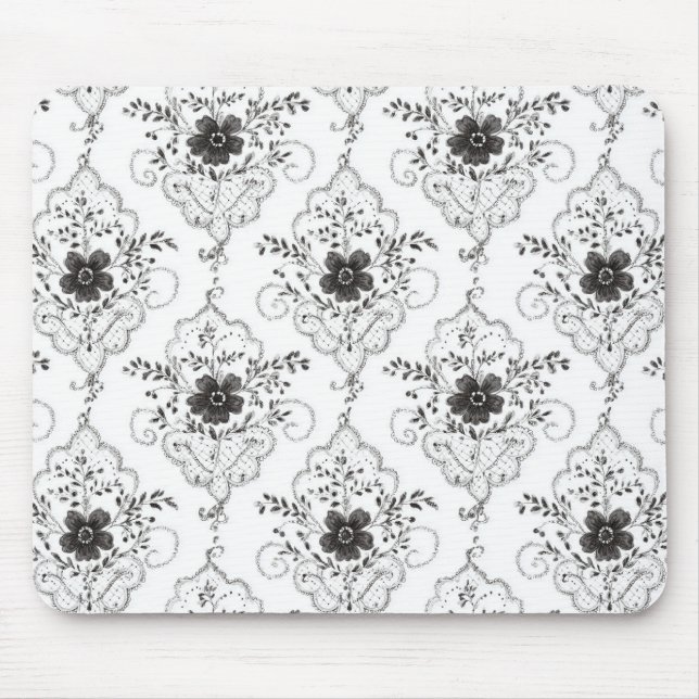 Mousepad Flores de Renda Falsa Preto Branco (Frente)