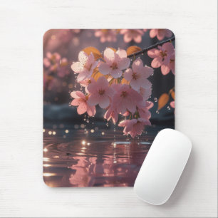 Mousepad Flores De Sakura Rosa Sobre Água Serene Primaver