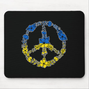 Mousepad Flores de Sinal de Paz da Ucrânia em Azul e Amarel
