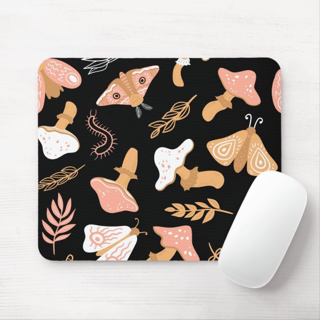 Mousepad Flores de tendências, Cogumelos e Borboletas (Com mouse)