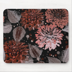Mousepad Flores de terracota com folhas cinzas em um fundo