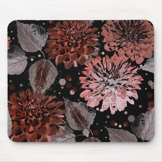 Mousepad Flores de terracota com folhas cinzas em um fundo  (Frente)