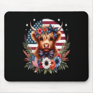 Mousepad Flores de Vaca Fofa 4 de Julho Bandeira dos EUA Pa
