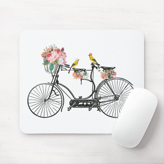 Mousepad Flores e Aves Românticas De Bicicletas De Vintagem (Com mouse)